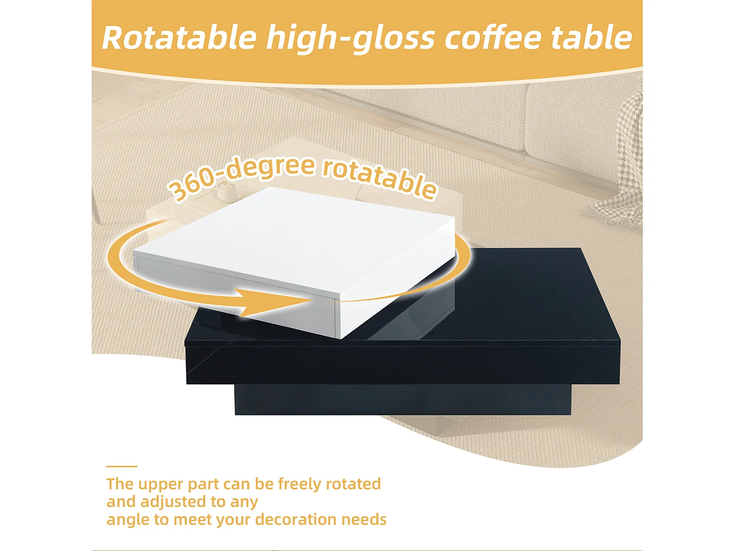 Table basse moderne - Table basse pivotante - pour bureau, salon, noir + blanc, 103 x 60 x 35 cm