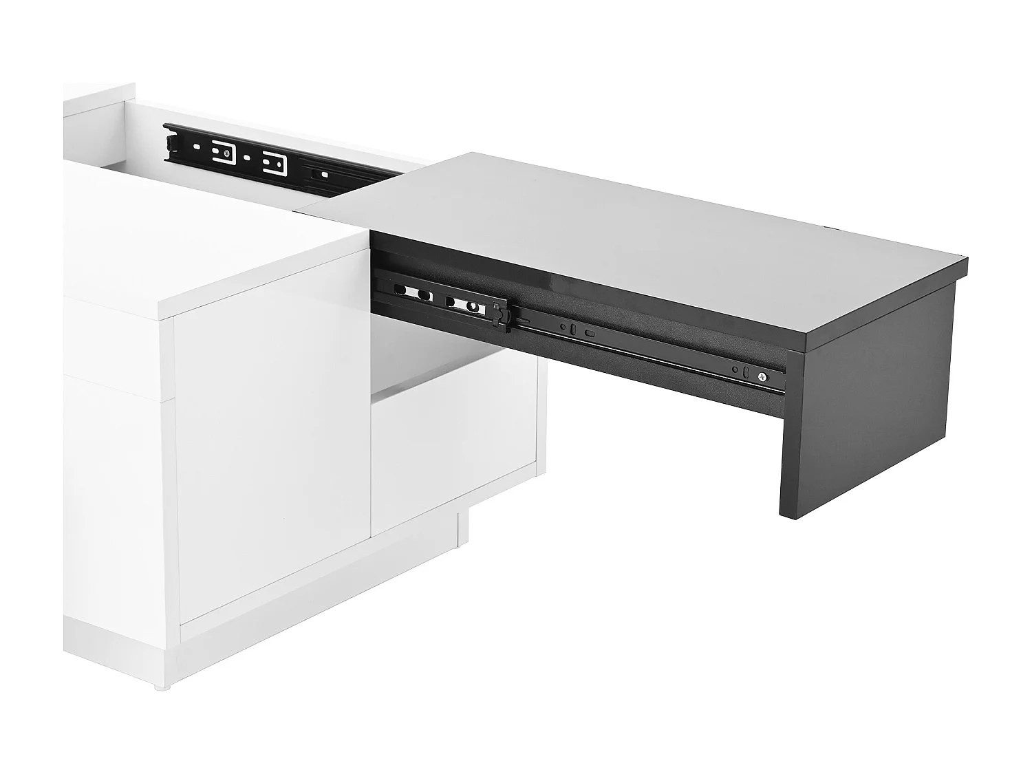 Table basse laquée avec éclairage LED, plateau extensible noir et blanc, rangement caché