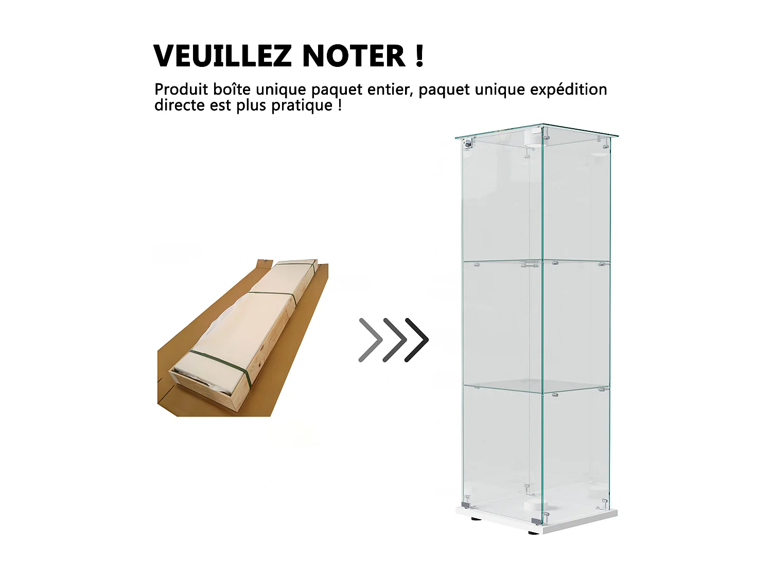 Vitrine en Verre avec LED à tapotement, 1 Portes, 3 Étagères Adjustables, 125 x 42 x 36 cm, Blanc