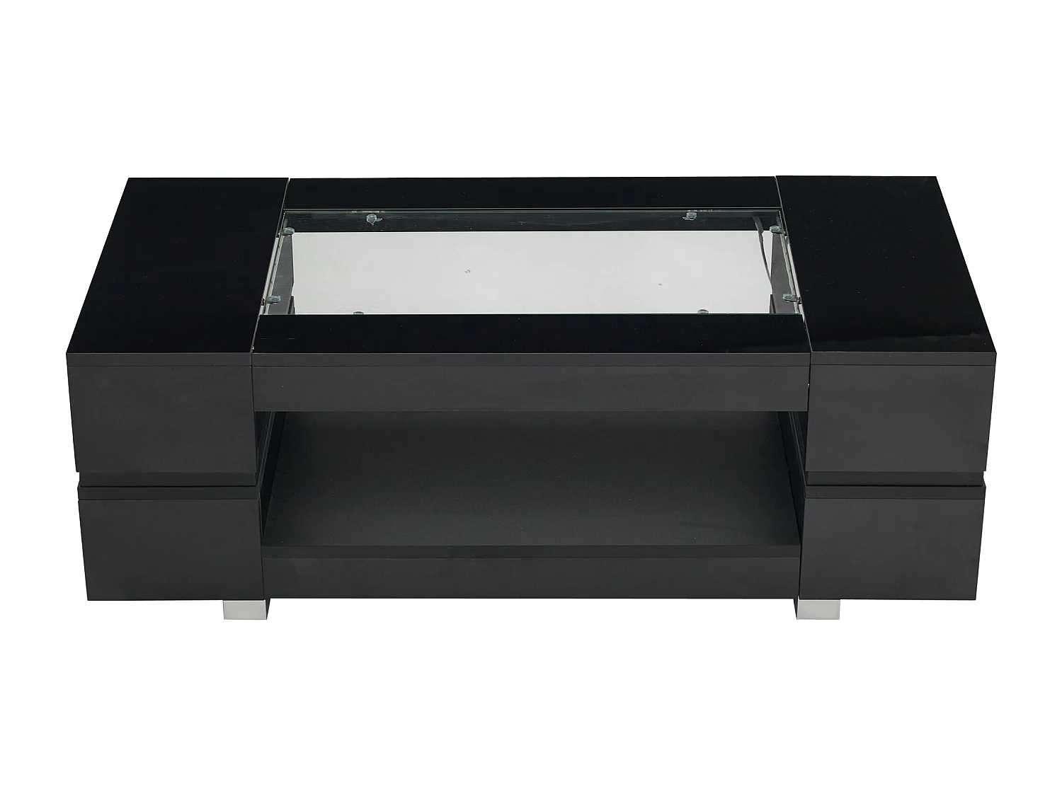Mesa de centro LED, mesa de centro negra con almacenamiento abierto, tapa de cristal, 100 x 50 x 35 cm