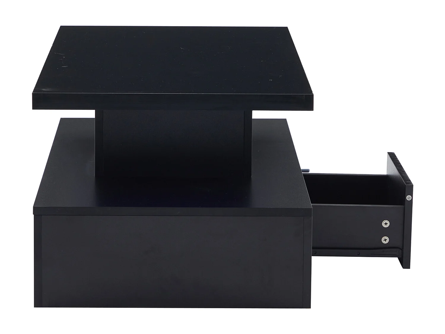 Table Basse 2 Niveaux avec 16 Couleurs, tiroirs coulissants et étagère d’Exposition, Noir