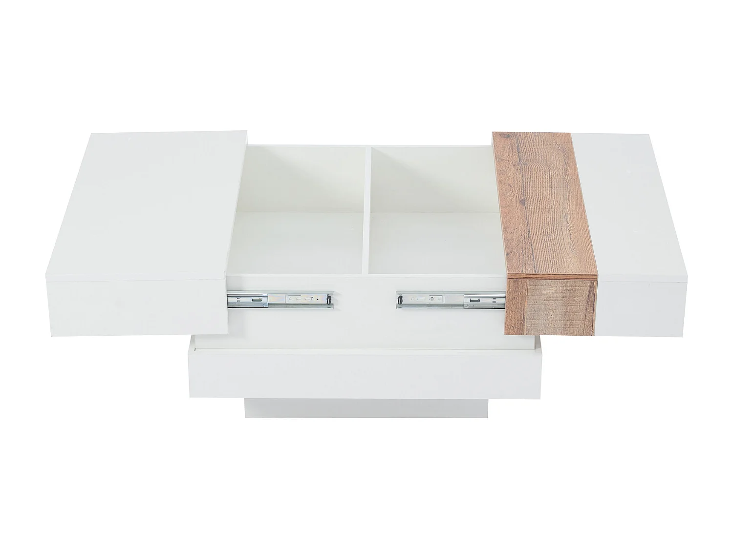 Mesa de centro blanca con tapa deslizante, 2 compartimentos de almacenamiento, 70x70x39 cm - Madera natural