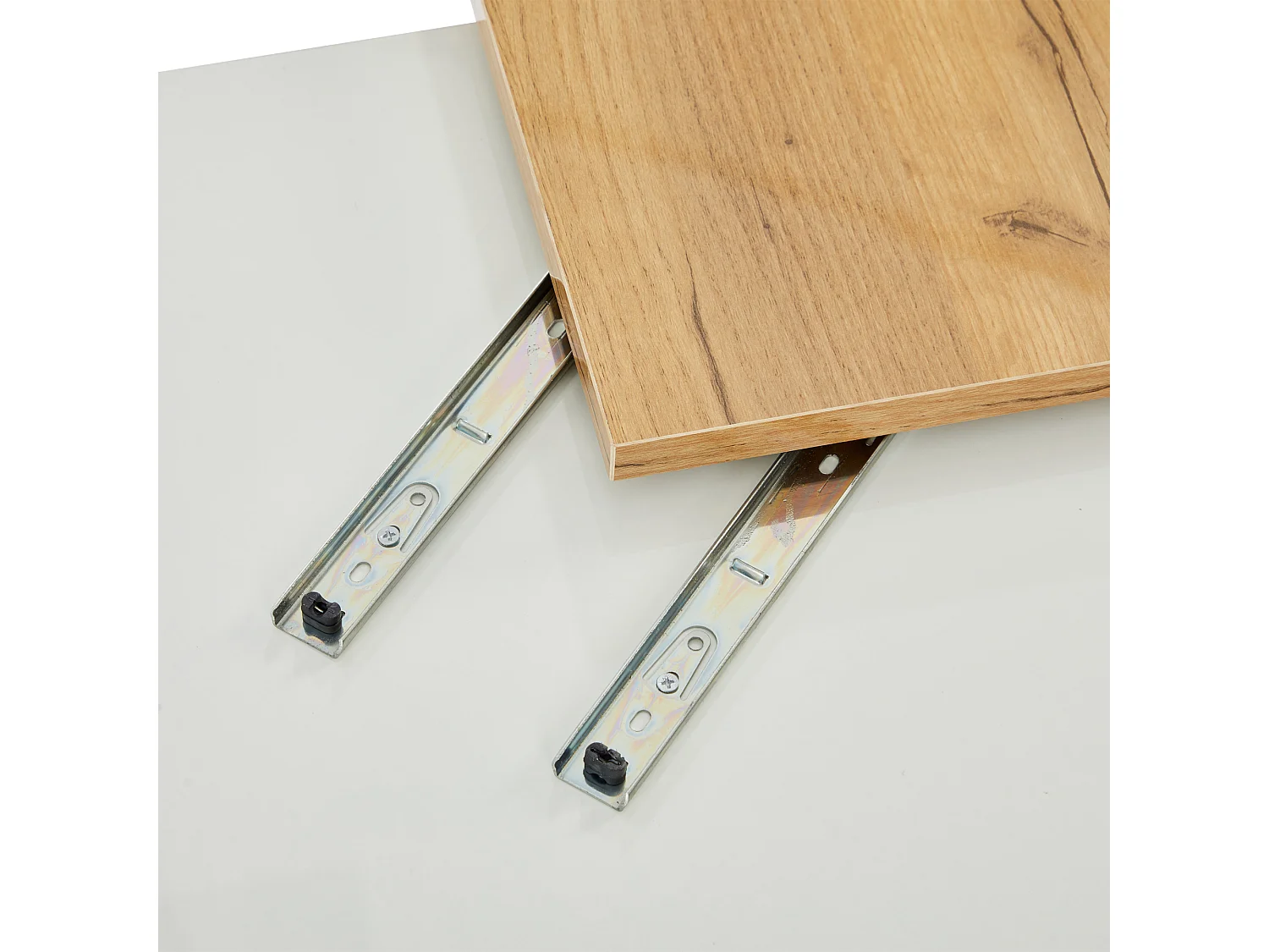 Table Basse Carrée, Unique Plateau Coulissant, 2 Tiroirs, 75 x 75 x 33 cm, Brillant Blanc et bois