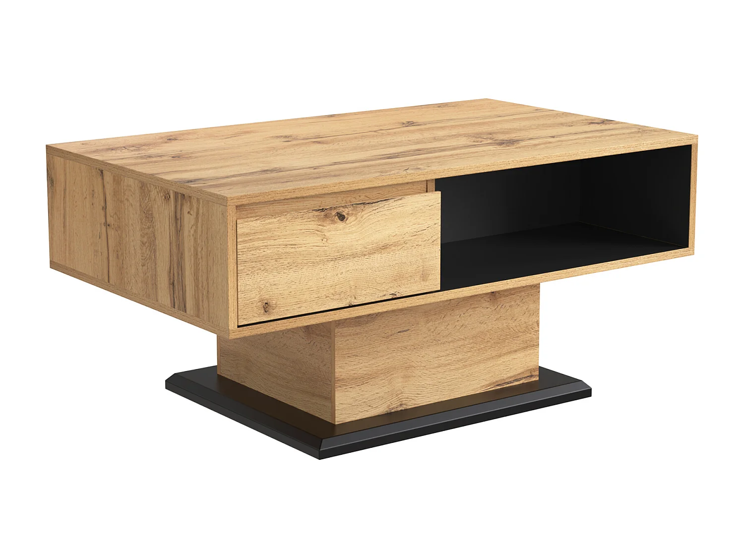 Tavolino da caffè rettangolare in rovere e antracite, 100L x 60W x 47H cm, con cassetto e 2 ripiani