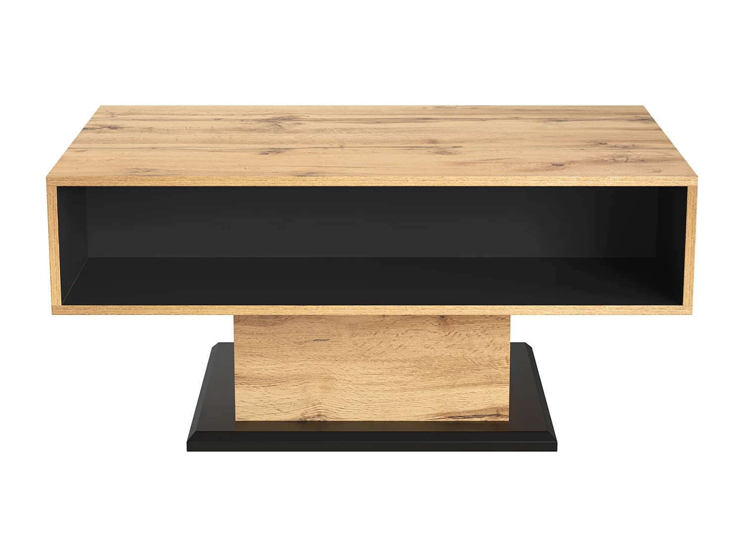 Rechthoekige salontafel in eiken en antraciet, 100L x 60B x 47H cm, met lade en 2 planken