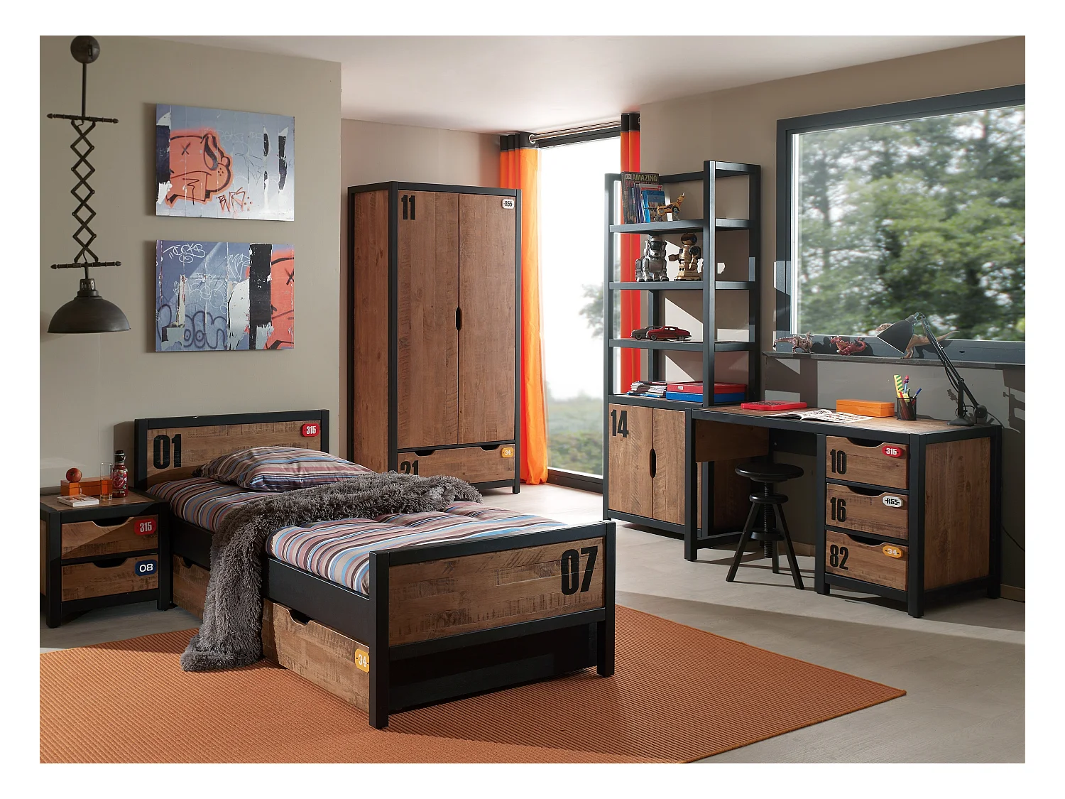 Bibliothèque Enfant "Alex" 200cm Marron & Noir