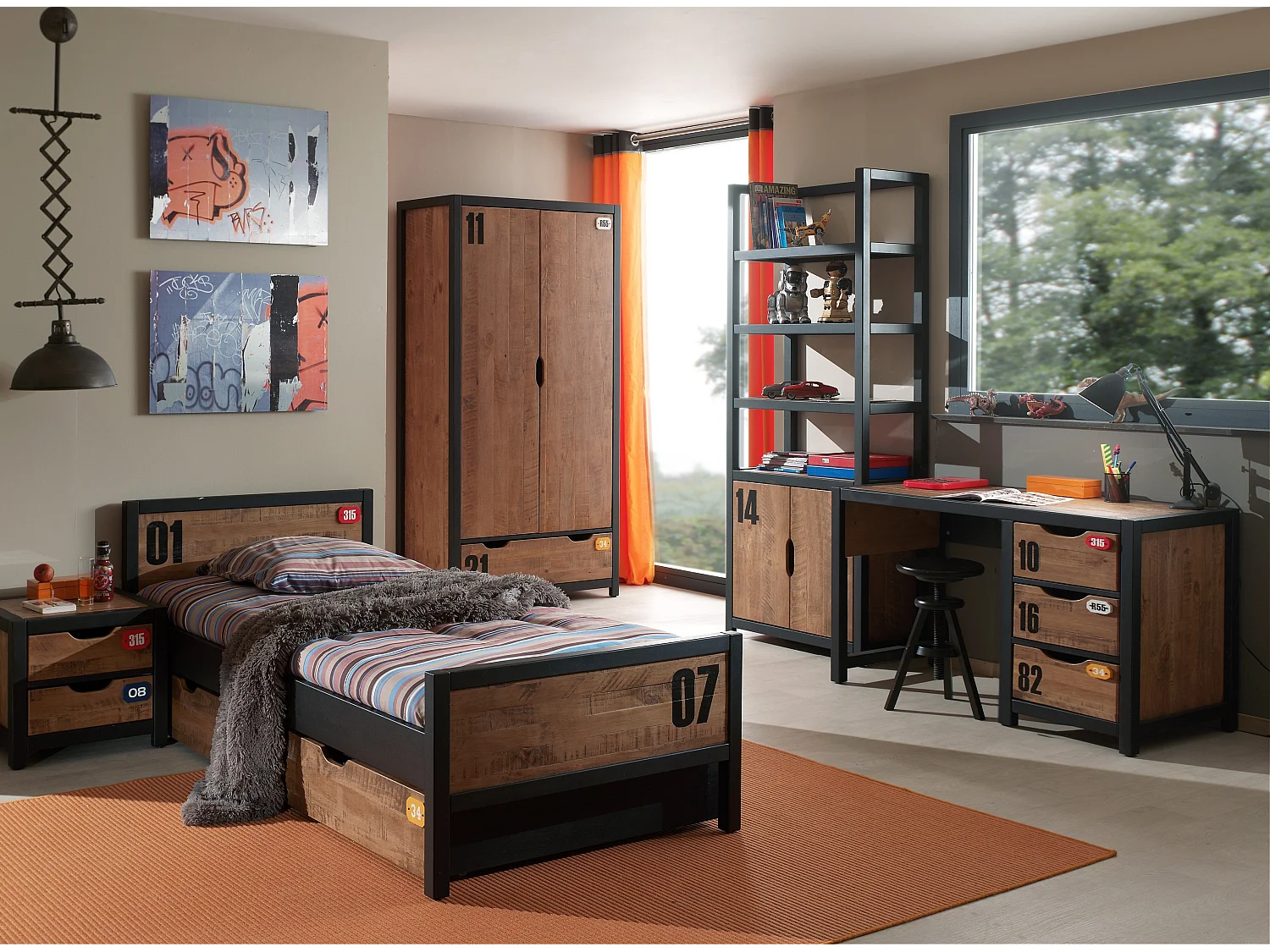 Bibliothèque Enfant "Alex" 200cm Marron & Noir