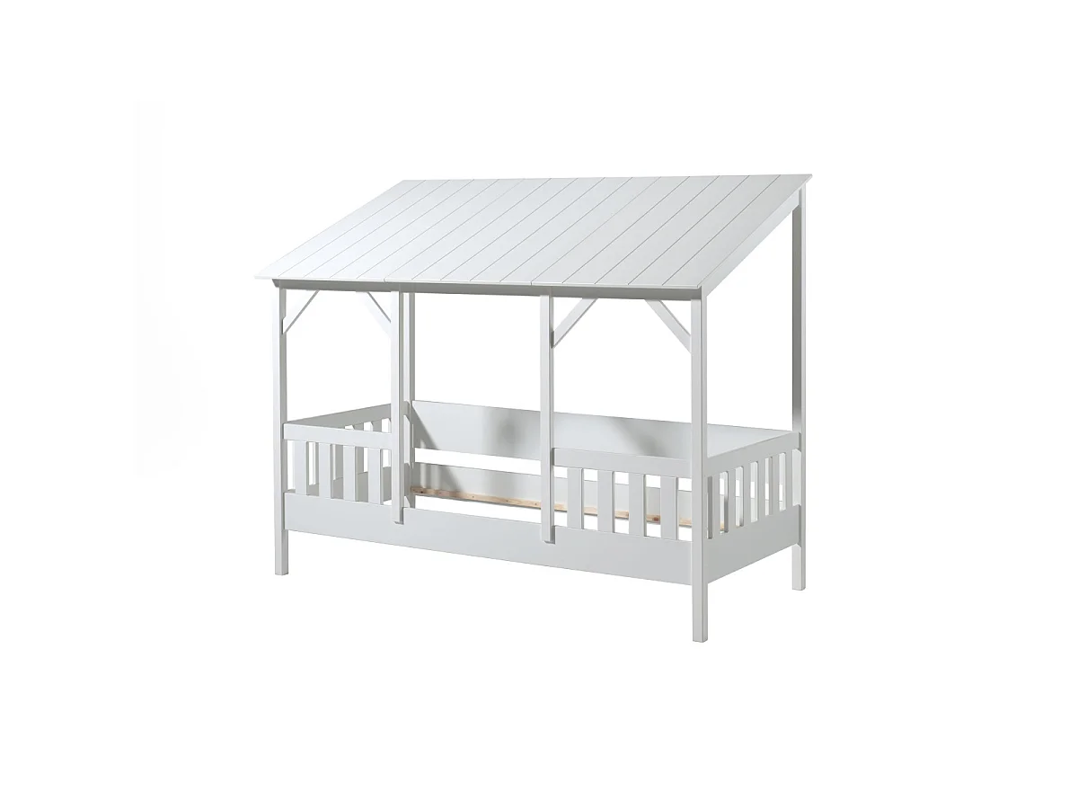 Pack - Lit Cabane Enfant & Sommier "Housebed III" 90x200cm Blanc