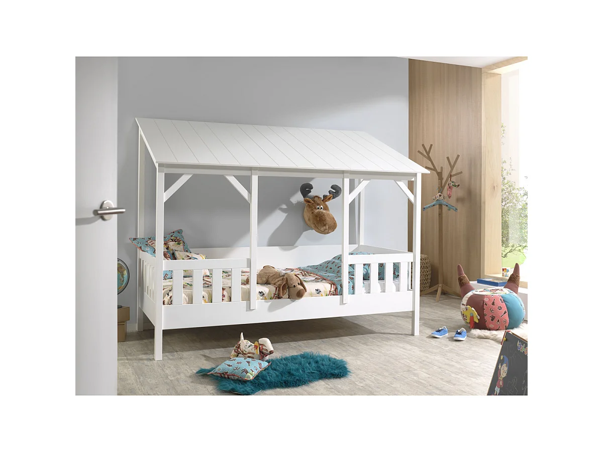 Pack - Lit Cabane Enfant & Sommier "Housebed III" 90x200cm Blanc