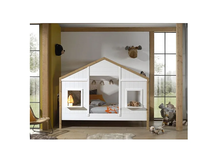 Lit Cabane Enfant "Babs" 90x200cm Blanc