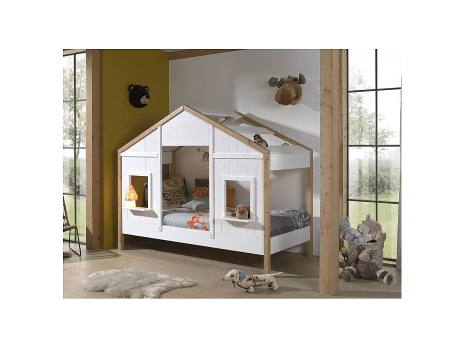 Lit Cabane Enfant "Babs" 90x200cm Blanc