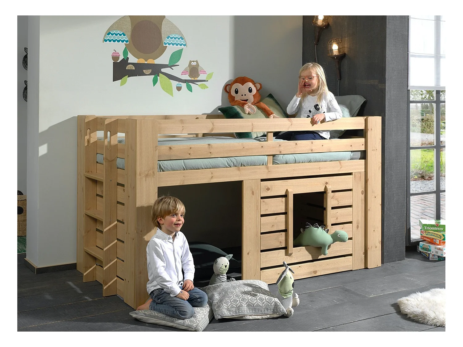 Cama alta 90x200 cm madera clara Olivier