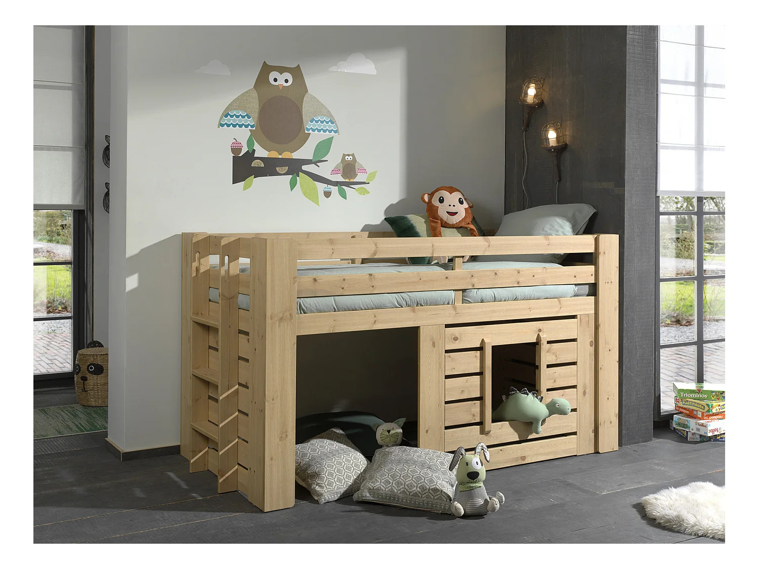 Cama alta 90x200 cm madera clara Olivier