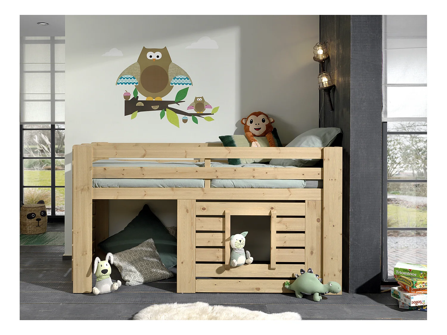 Cama alta 90x200 cm madera clara Olivier