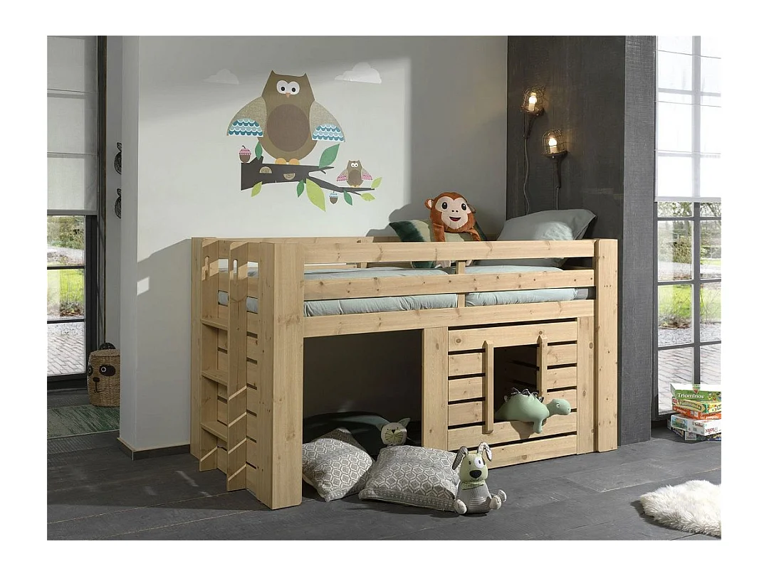 Cama alta 90x200 cm madera clara Olivier