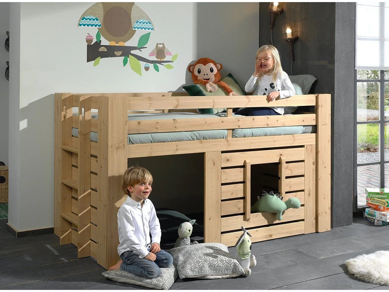 Cama alta 90x200 cm madera clara Olivier