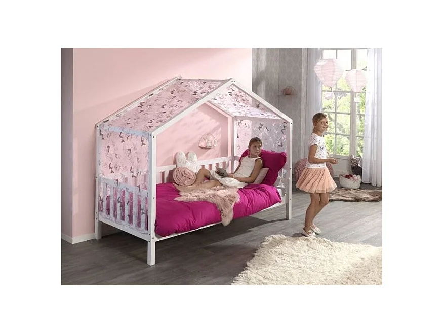 Cama cabina 90x200 cm y base de pino macizo blanco Bali