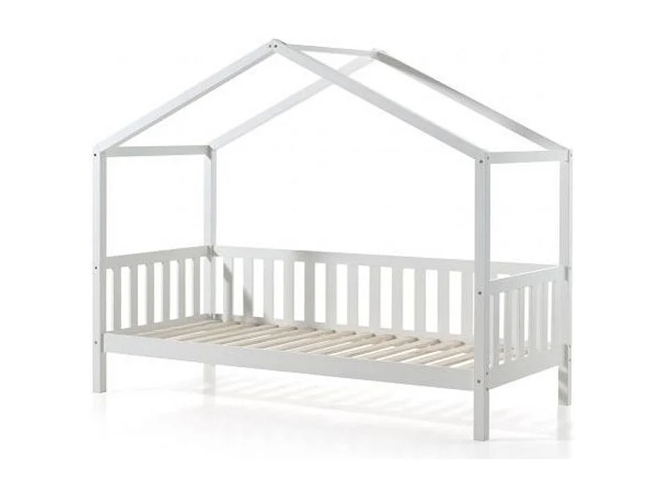 Lit Enfant Cabane & Barrière "Dallas II" 90x200cm Blanc
