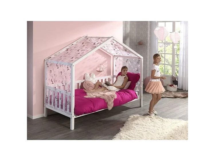Cabinebed 90x200 cm en massief wit grenen onderstel Bali