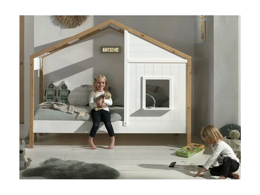 Lit Cabane Enfant "Babs II" 90x200cm Blanc