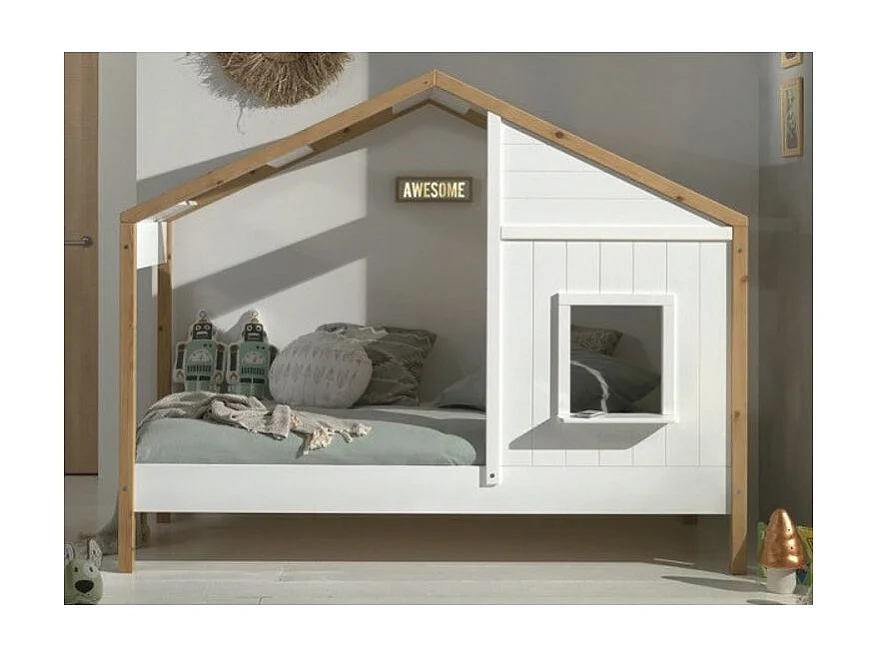 Lit Cabane Enfant "Babs II" 90x200cm Blanc