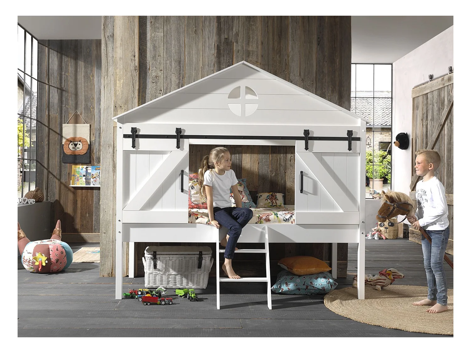 Cama cabina y somier 90x200 cm madera lacada blanca Beker