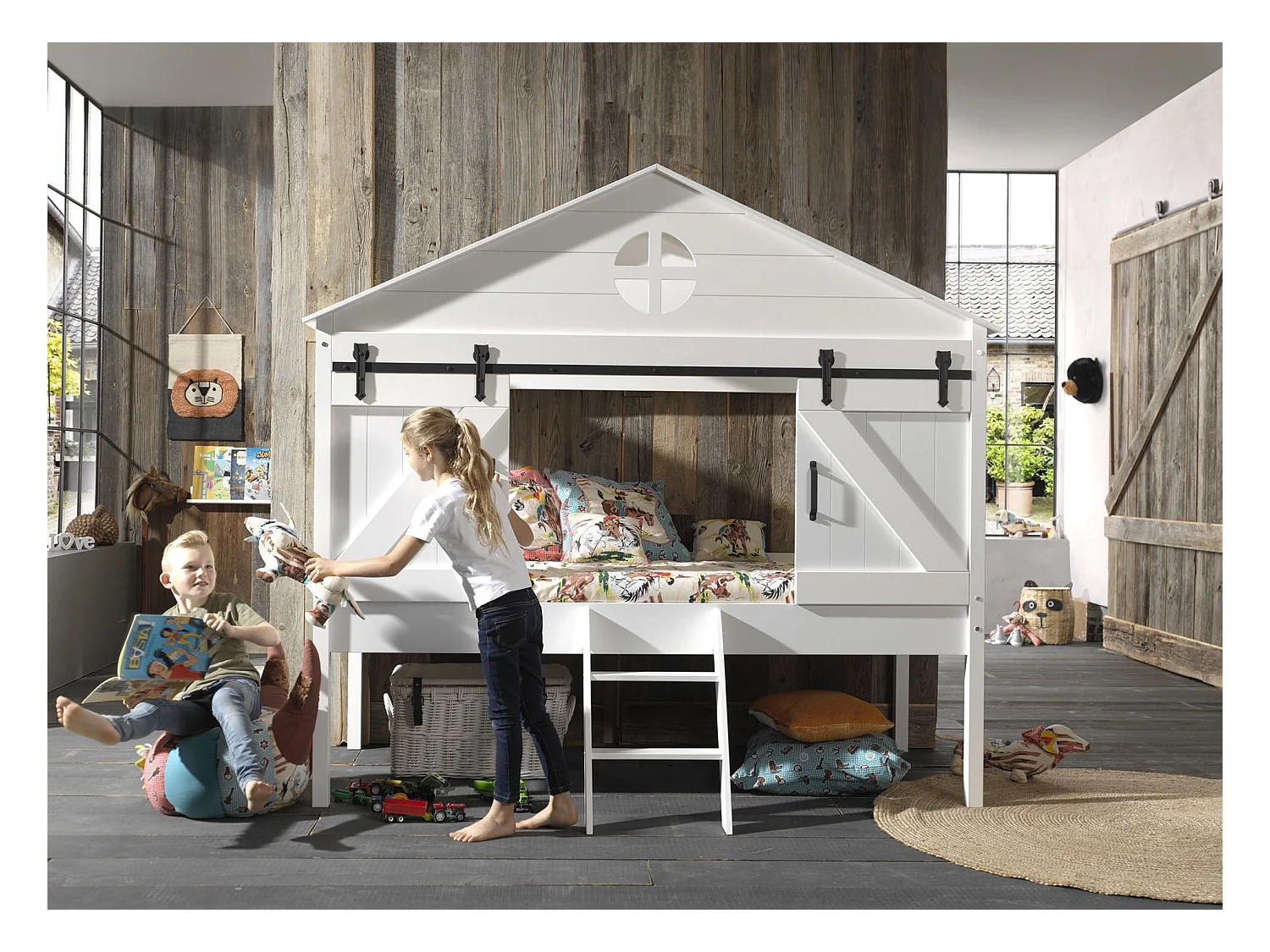 Cama cabina y somier 90x200 cm madera lacada blanca Beker