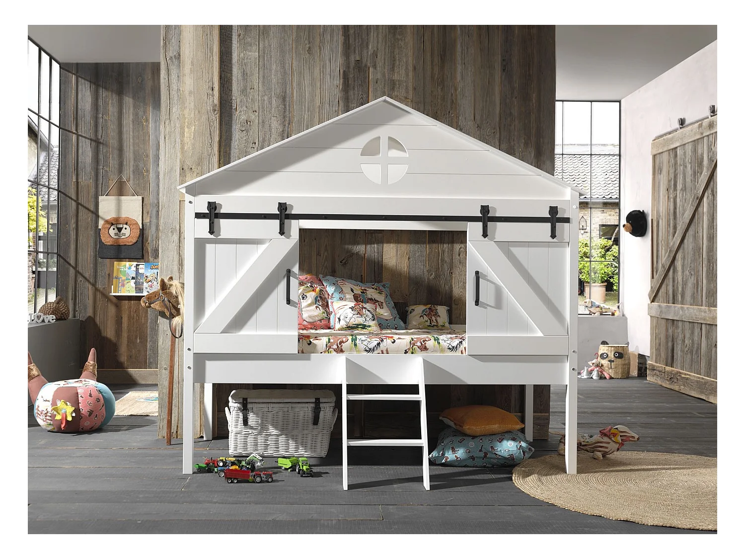 Cama cabina y somier 90x200 cm madera lacada blanca Beker