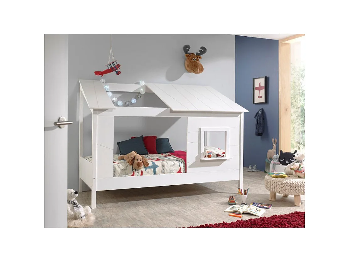 Pack - Lit Cabane Enfant & Sommier "Housebed II" 90x200cm Blanc