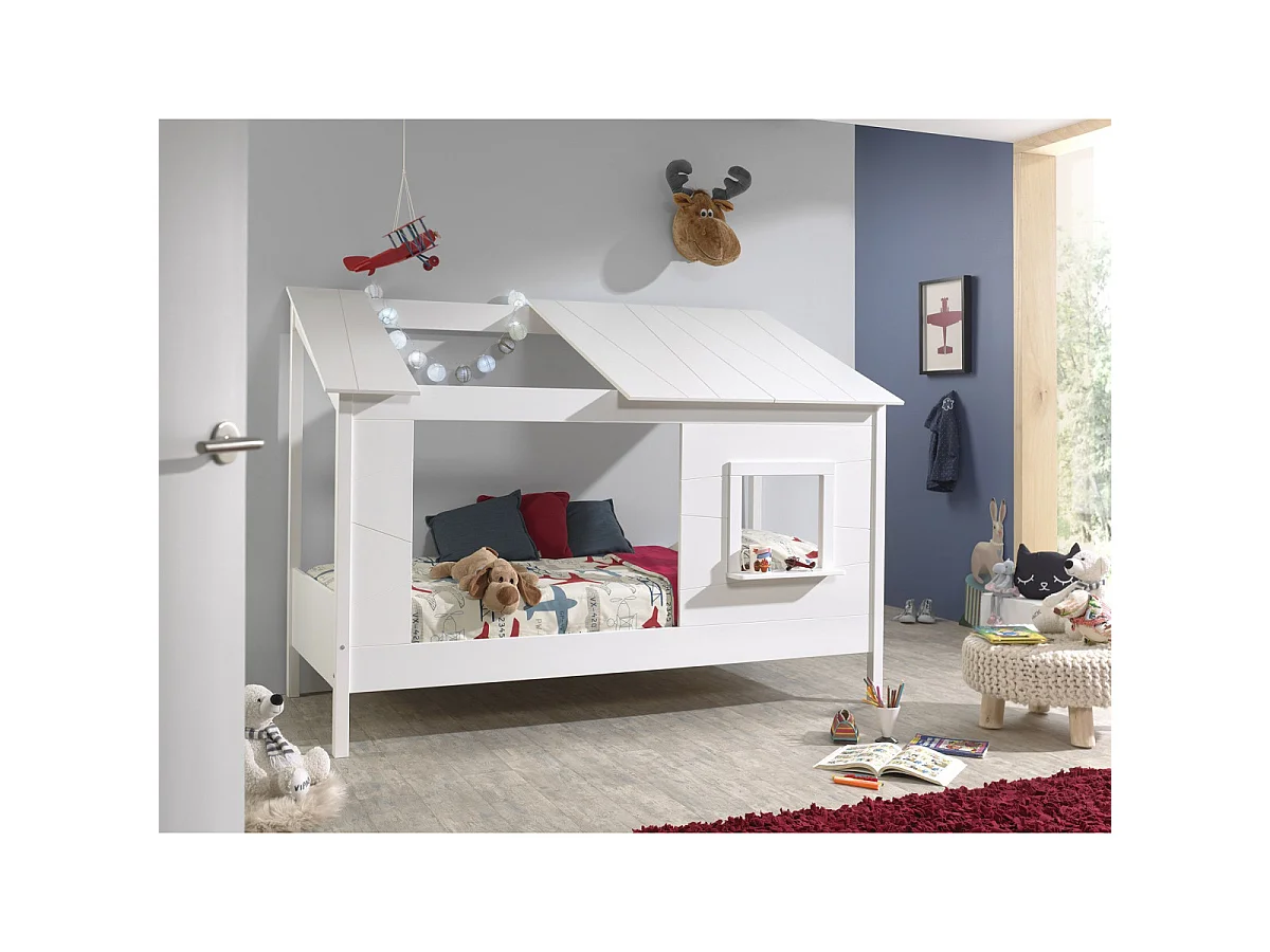 Pack - Lit Cabane Enfant & Sommier "Housebed II" 90x200cm Blanc