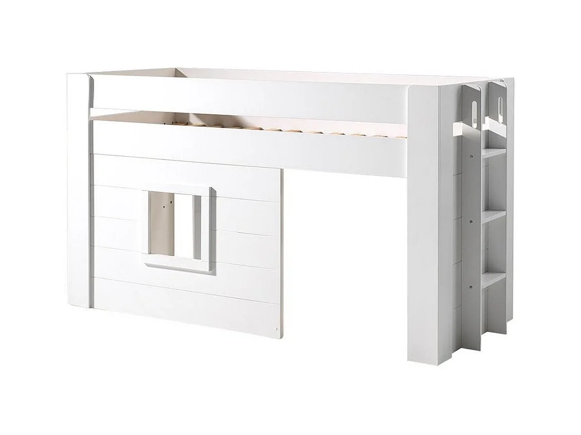 Cama infantil Noah Mezzanine Cabin 90x200 cm de madera lacada en blanco