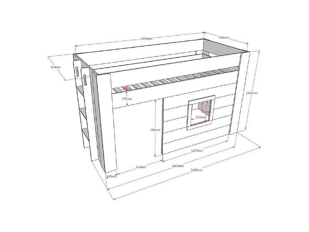 Cama infantil Noah Mezzanine Cabin 90x200 cm de madera lacada en blanco