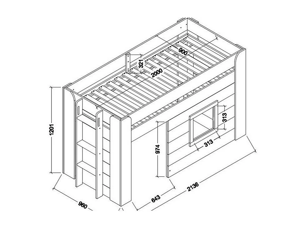 Lit Enfant Cabane "Noah" 90x200cm Blanc