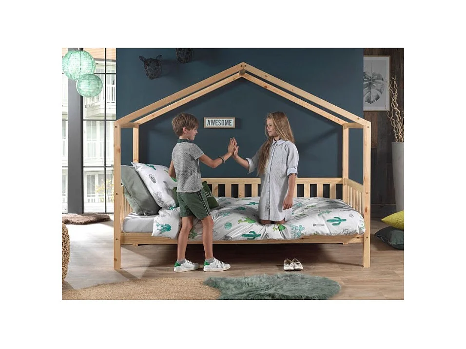 Cama cabina 90x200 cm y somier Bali de pino macizo claro