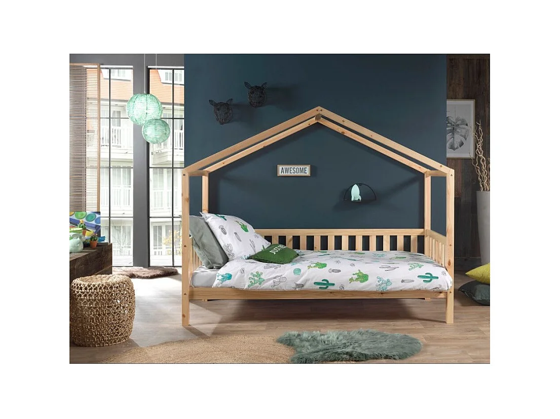 Cama cabina 90x200 cm y somier Bali de pino macizo claro