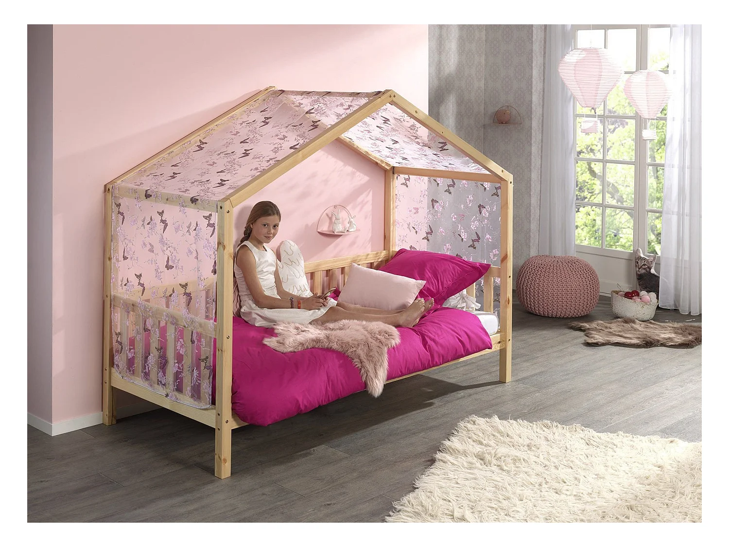 Cama cabina 90x200 cm y somier Bali de pino macizo claro