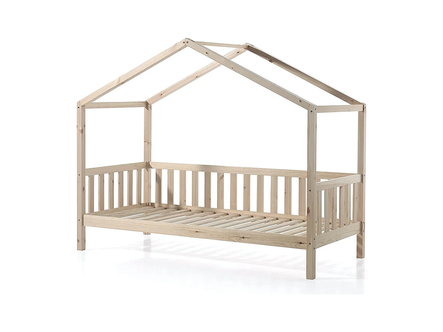 Lit Enfant Cabane & Barrière "Dallas II" 90x200cm Naturel