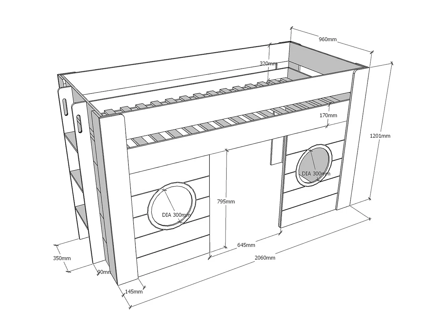 Lit Combiné Enfant "Freya" 90x200cm Blanc