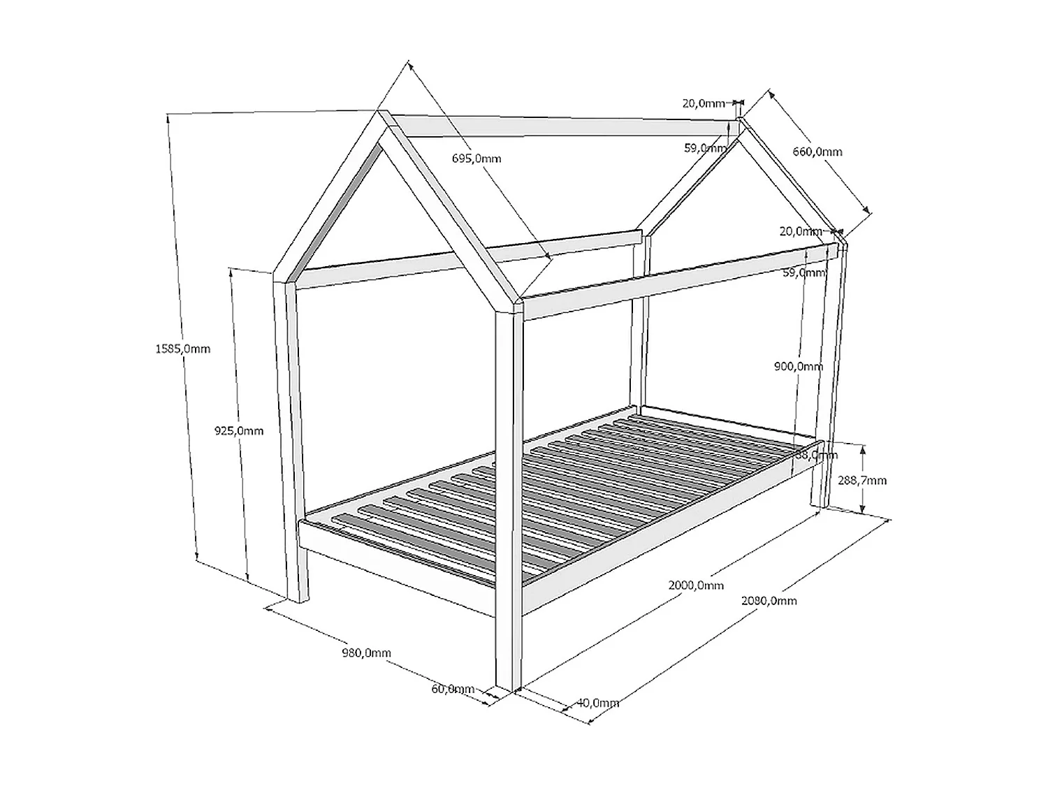 Lit Enfant Cabane "Dallas" 90x200cm Naturel