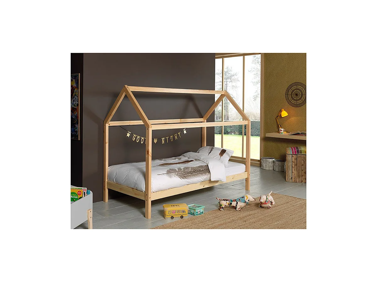 Lit Enfant Cabane "Dallas" 90x200cm Naturel