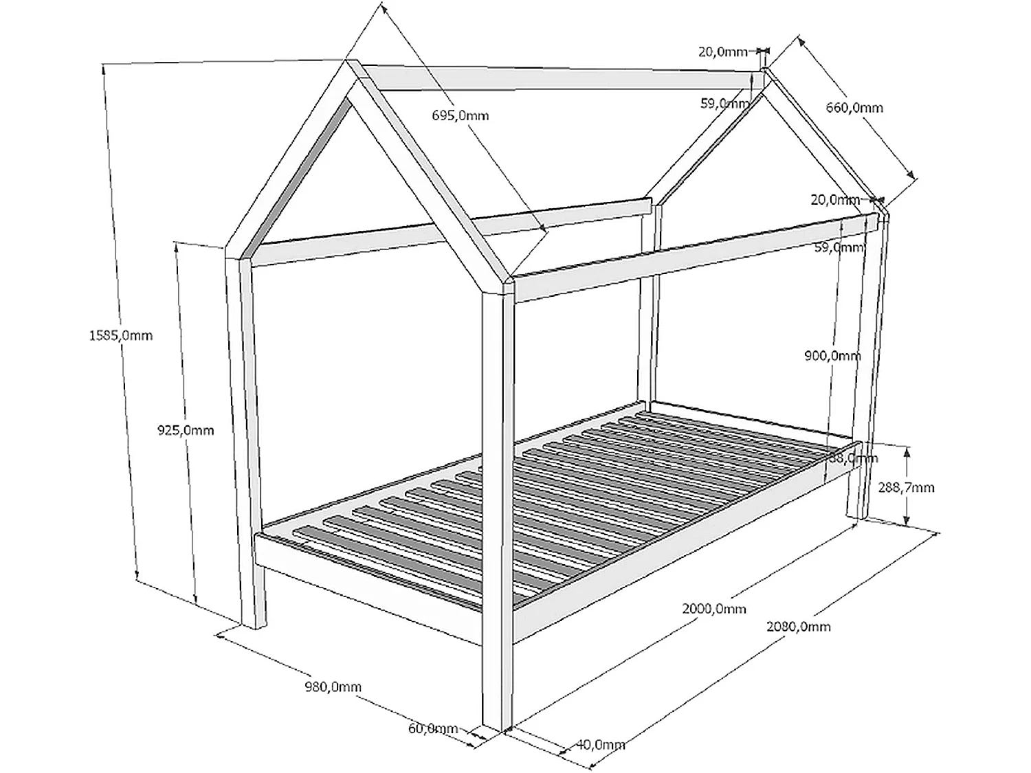 Lit Enfant Cabane "Dallas" 90x200cm Naturel
