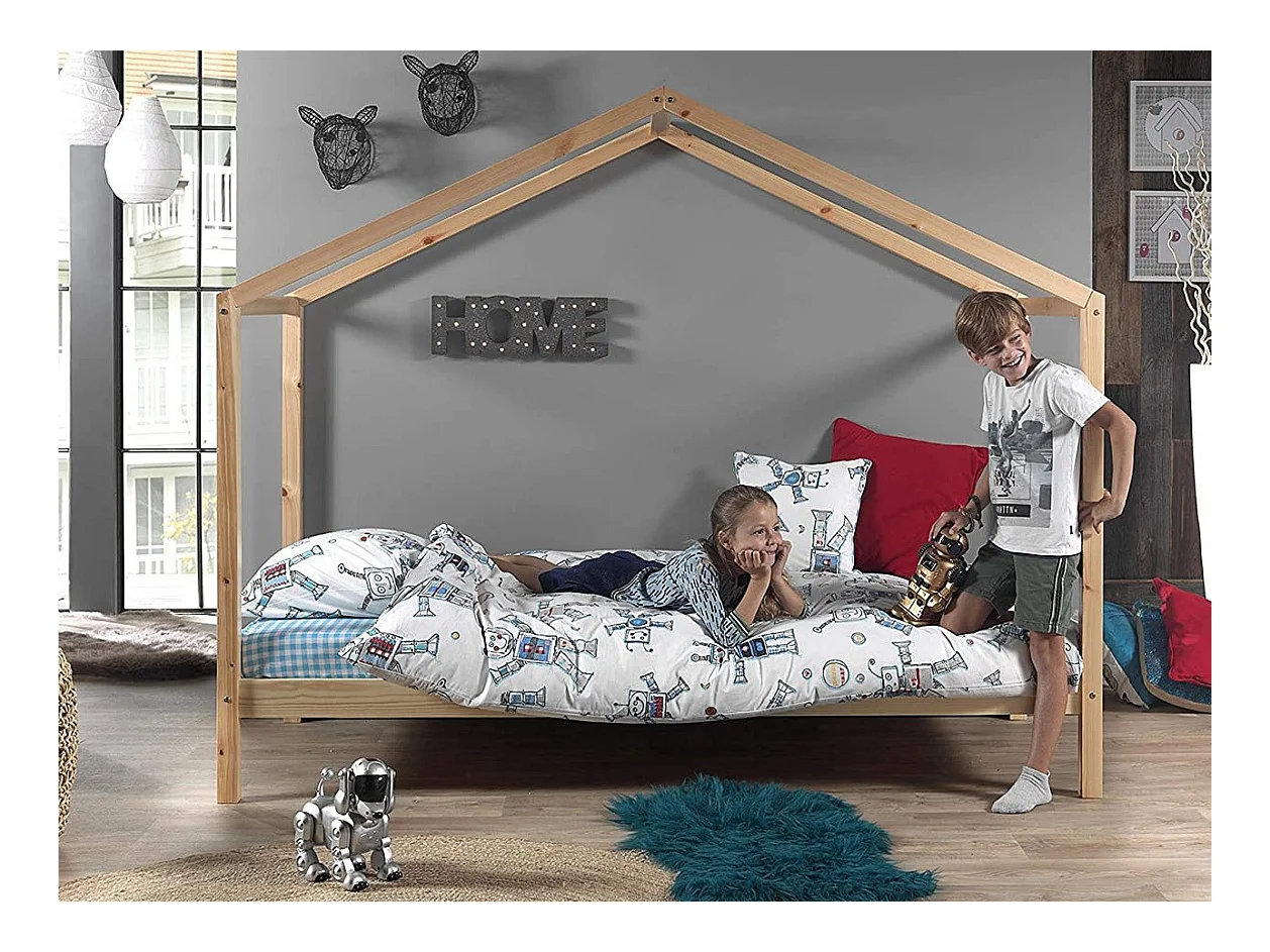Lit Enfant Cabane "Dallas II" 90x200cm Naturel
