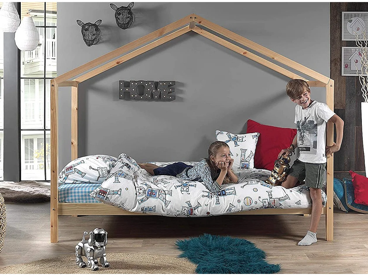 Lit Enfant Cabane "Dallas II" 90x200cm Naturel