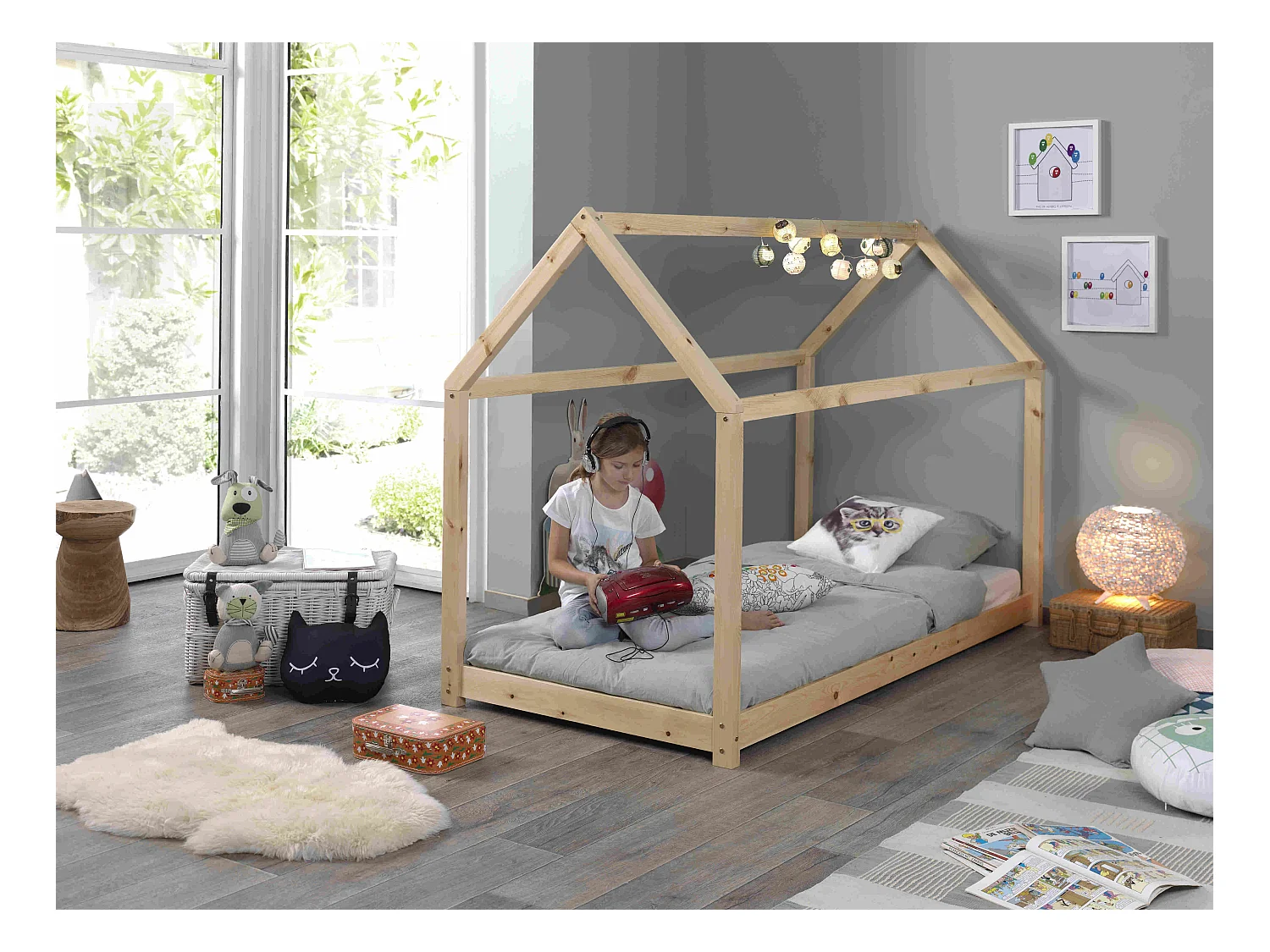 Lit Enfant Design "Cabane" 90x200cm Naturel
