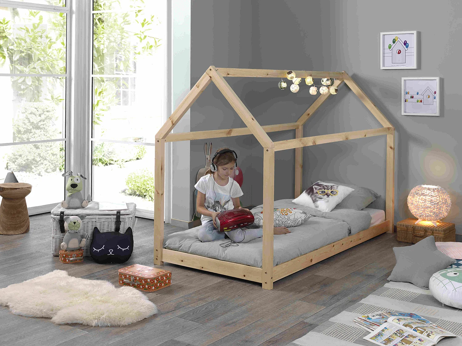 Lit Enfant Design "Cabane" 90x200cm Naturel