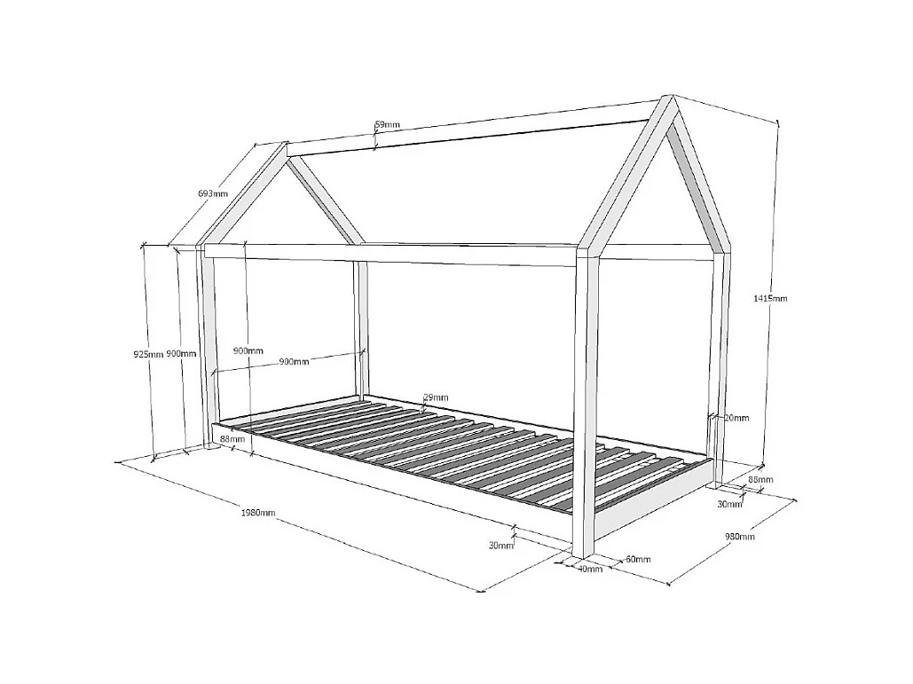 Lit Enfant Design "Cabane" 90x200cm Blanc