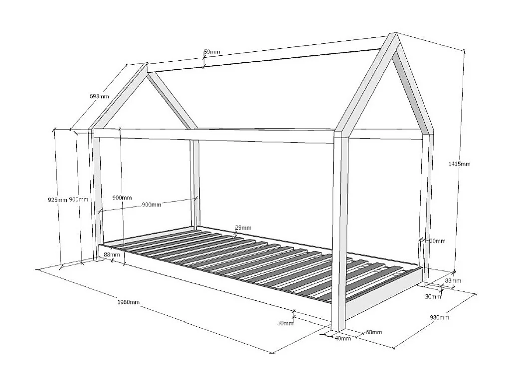 Lit Enfant Design "Cabane" 90x200cm Blanc