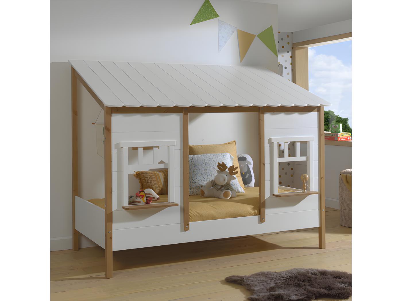 Lit Cabane 90x200 Sommier Inclus Housebed Blanc Et Bois