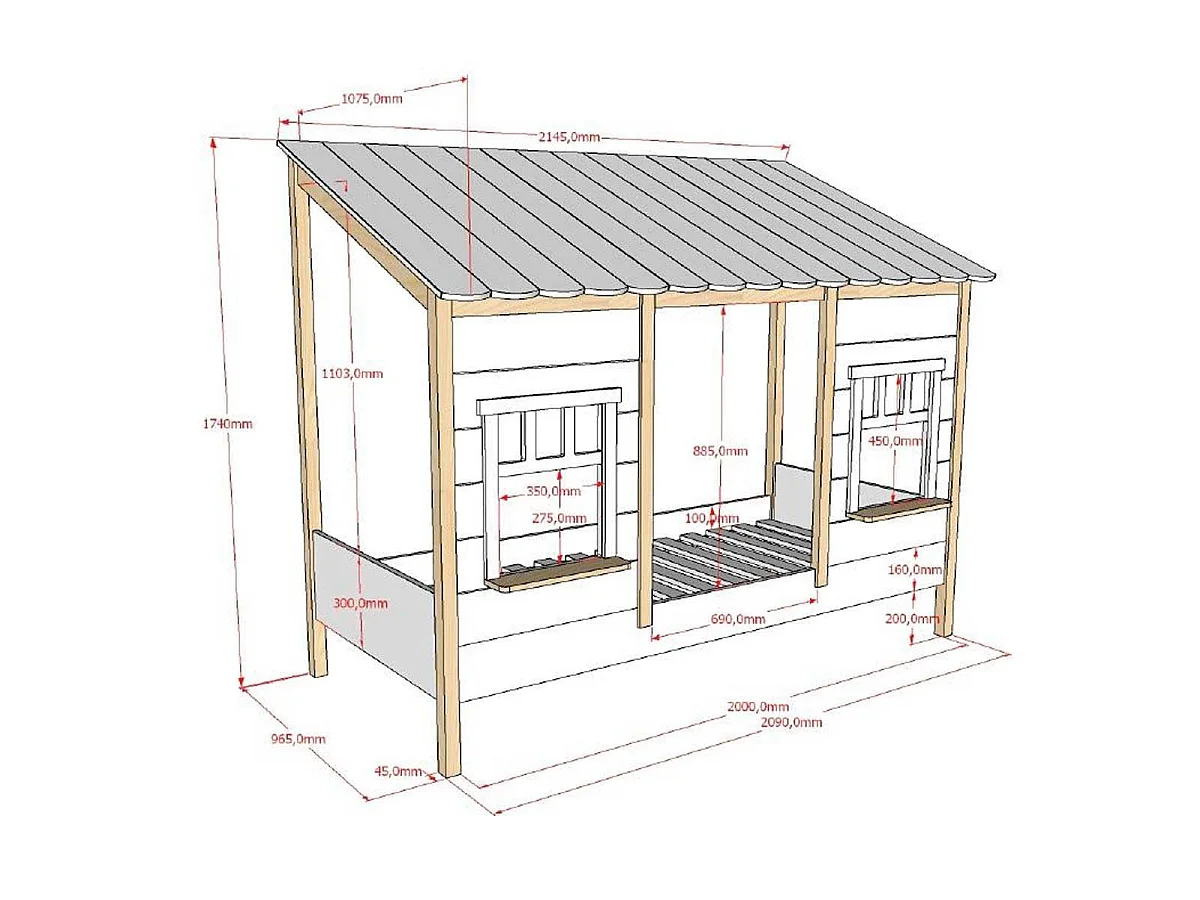Lit Cabane Enfant "Housebed IV" 90x200cm Blanc