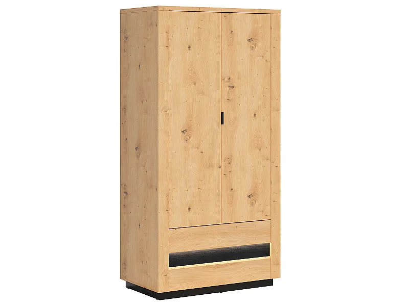 Schrank 2 Türen 2 Schubladen mit LED Glenn Holz und Schwarz